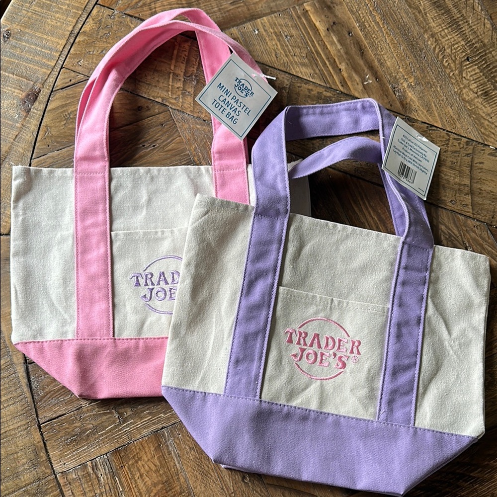 Set of 2 -NWT- Trader Joe’s Pink and Purple Canvas Tote Bag